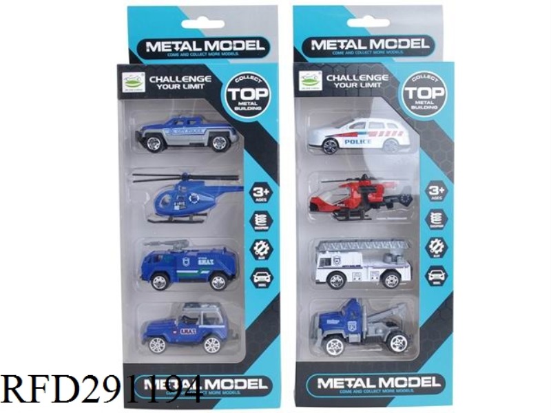 ALLOY SLIDE POLICE CAR 8PCS