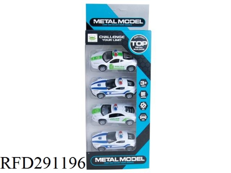 ALLOY PULL BACK POLICE CAR 4PCS
