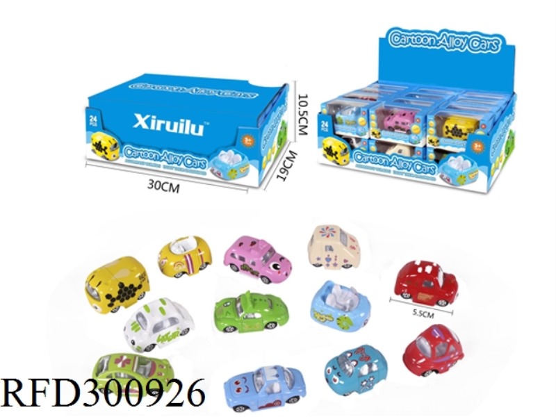 1:64 SLIDE CARTOON MINI ALLOY CAR 24PCS