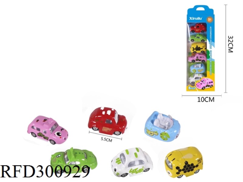1:64 CARTOON SLIDE ALLOY CAR 6PCS