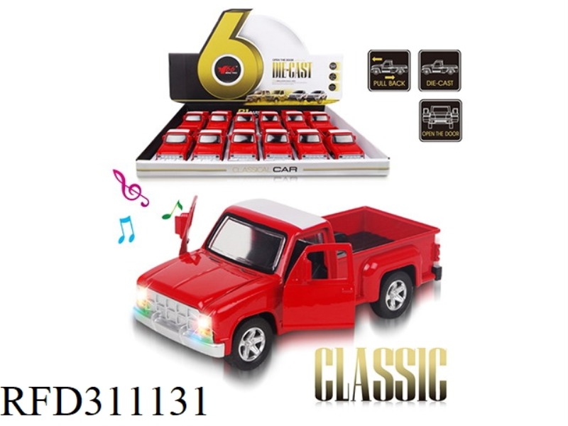 1:32 GMC PICKUP ALLOY PULL BACK DOOR CAR WITH LIGHT AND MUSIC 1 STYLE 1 COLOR 12PCS