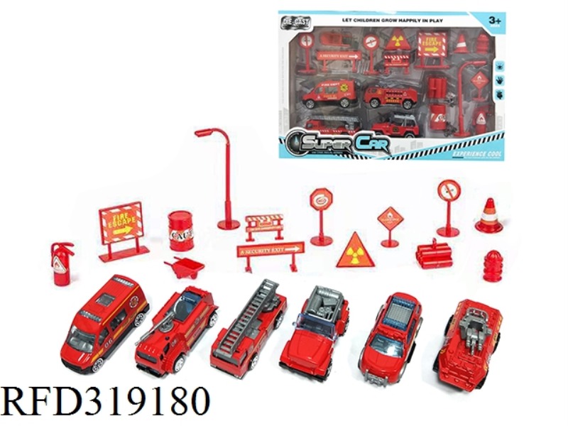 1:64 ALLOY FIRE TAXI + ROAD SIGN (6 MIXED)