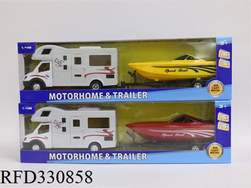1:48 ALLOY PULL BACK DOOR WAGON TOWING SPEEDBOAT