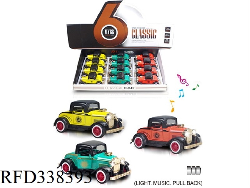 1:36 Q VERSION FORD CAPPED 2 DOOR PULL BACK WITH LIGHT AND MUSIC ALLOY CAR 1 3 COLORS MIXED 12PCS