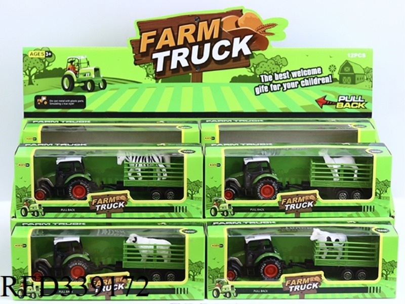 ALLOY RETURN FORCE FARMER CART SERIES (4 TYPES, 4 COLORS) 8CM CATTLE, HORSES AND SHEEP