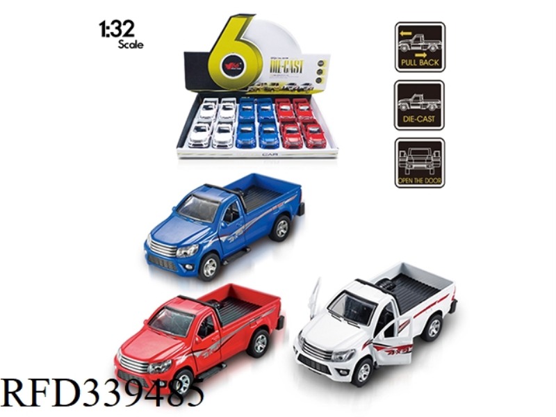 1:32 TOYOTA PICKUP TRUCK ALLOY PULL BACK DOOR OPENER 1 THREE-COLOR 12PCS