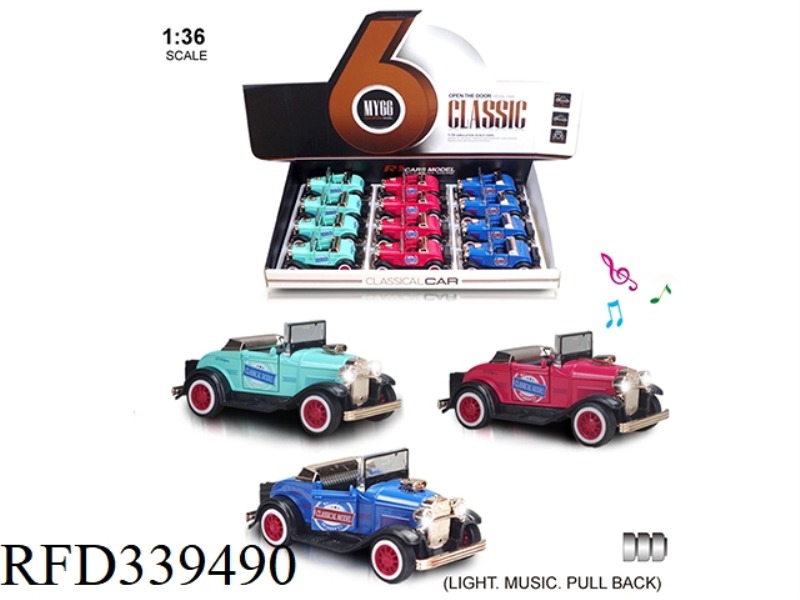 1:36 Q VERSION FORD CONVERTIBLE 2 DOOR PULL BACK WITH LIGHT AND MUSIC ALLOY CAR 1 3 COLORS MIXED 12P
