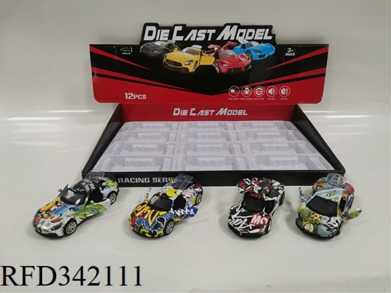 1:36 THREE-DOOR ALLOY PULL BACK ACOUSTO-OPTIC SPORTS CAR MODEL 4 MIXED 12PCS