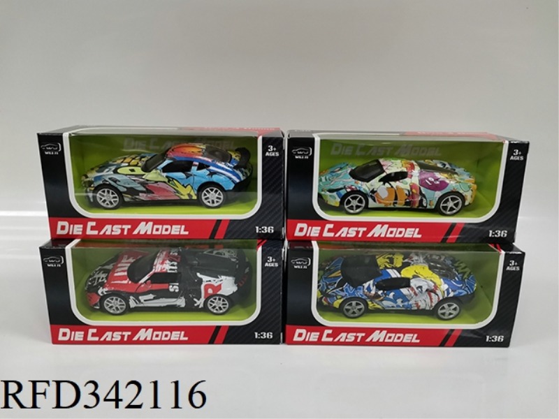 1:36 THREE-DOOR ALLOY PULL BACK SPORTS CAR MODELS WITH 4 MIXED MODELS