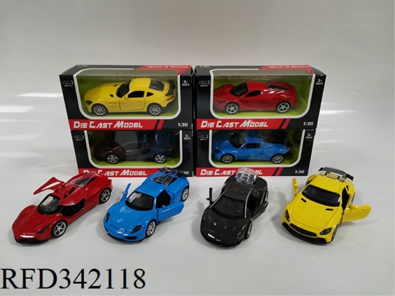 1:36 THREE-DOOR ALLOY PULL BACK SPORTS CAR MODELS WITH 4 MIXED MODELS