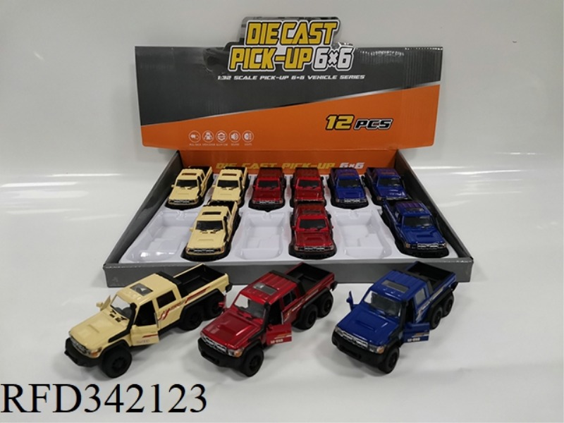 1:32 ALLOY 3-DOOR 6-WHEEL DRIVE TOYOTA PICKUP TRUCK WITH SOUND AND LIGHT 12PCS