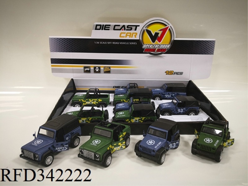 1:36 ALLOY SIMULATION
MILITARY OPENER LAND ROVER
WRANGLER PULL BACK CAR
FOUR MIXED MODELS
(CAMOU