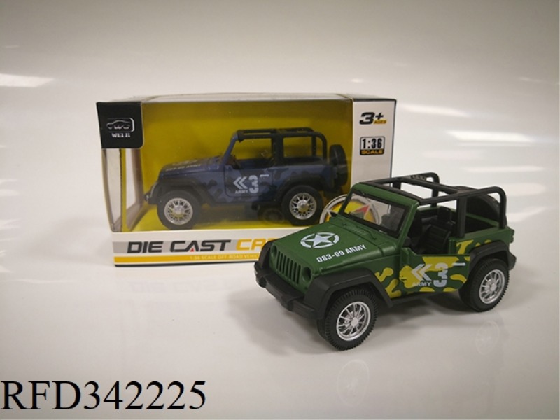 1:36 ALLOY SIMULATION
MILITARY OPEN HOOD
WRANGLER PULL BACK CAR
MOULD (CAMOUFLAGE PAD PRINTING
C
