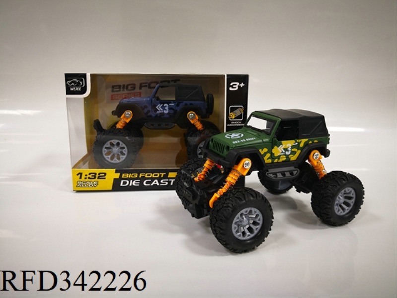 (WITH SOUND AND LIGHT VERSION)
1:32 ALLOY FEET
WRANGLER JI
GENERAL CAMOUFLAGE PULL BACK CAR
MOLD