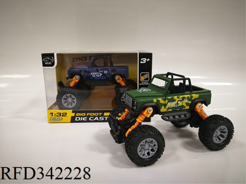 (WITH SOUND AND LIGHT VERSION)
1:32 ALLOY FEET
LAND ROVER PICKUP
CAMOUFLAGE PULL BACK CAR MODEL