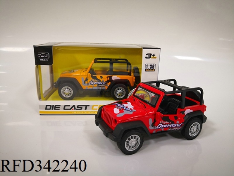 1:36 ALLOY SIMULATION
OPEN DOOR CONVERTIBLE WRANGLER
PEOPLE PULL BACK CAR MODEL (SHIFT
PRINTED CA