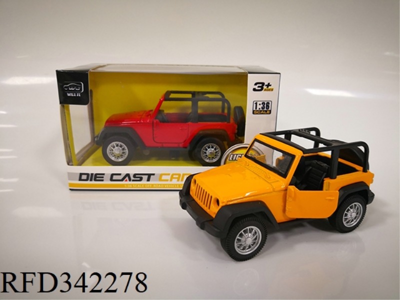 1:36 ALLOY SIMULATION
OPEN DOOR CONVERTIBLE WRANGLER
PEOPLE PULL BACK CAR MODEL
(CAN BE MIXED)