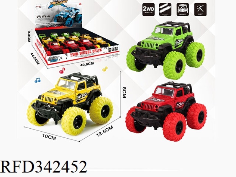 1:30 WRANGLER CONVERTIBLE BIGFOOT ALLOY CAR WITH FRONT AND REAR SHOCK ABSORBERS WITH GRAFFITI AND MU