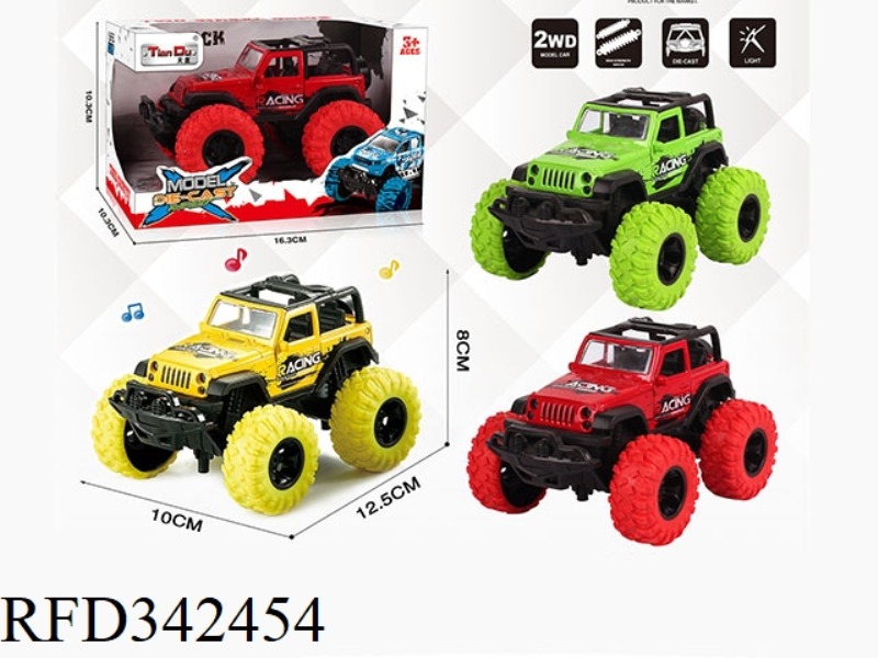 1:30 WRANGLER CONVERTIBLE BIGFOOT ALLOY CAR WITH FRONT AND REAR SHOCK ABSORBERS WITH GRAFFITI AND MU