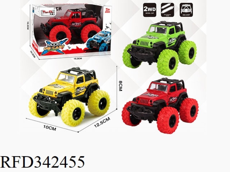 1:30 WRANGLER CONVERTIBLE BIGFOOT ALLOY CAR WITH FRONT AND REAR SHOCK ABSORBERS WITH GRAFFITI