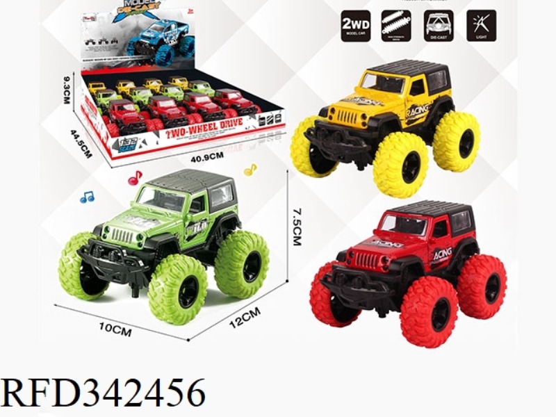 1:30 WRANGLER HARD TOP PULL BACK BIGFOOT ALLOY CAR WITH FRONT AND REAR SHOCK ABSORBERS WITH GRAFFITI