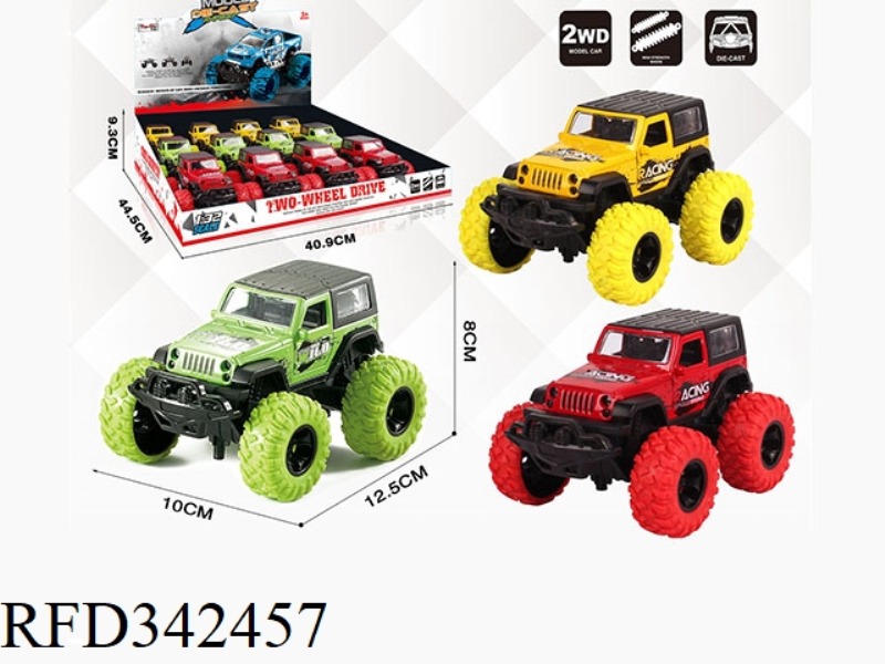 1:30 WRANGLER HARD TOP PULL BACK BIGFOOT ALLOY CAR WITH FRONT AND REAR SHOCK ABSORBERS WITH GRAFFITI