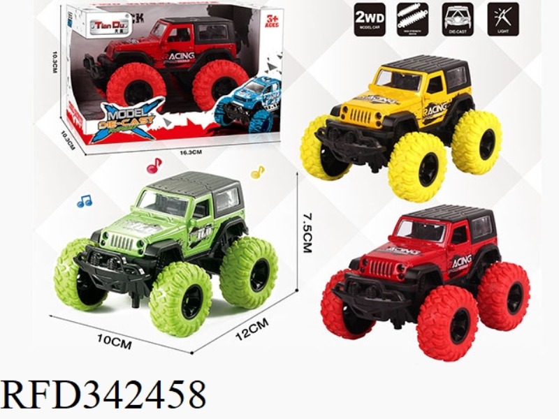 1:30 WRANGLER HARD TOP PULL BACK BIGFOOT ALLOY CAR WITH FRONT AND REAR SHOCK ABSORBERS WITH GRAFFITI