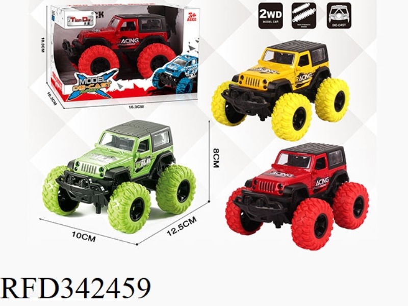 1:30 WRANGLER HARD TOP PULL BACK BIGFOOT ALLOY CAR WITH FRONT AND REAR SHOCK ABSORBERS WITH GRAFFITI