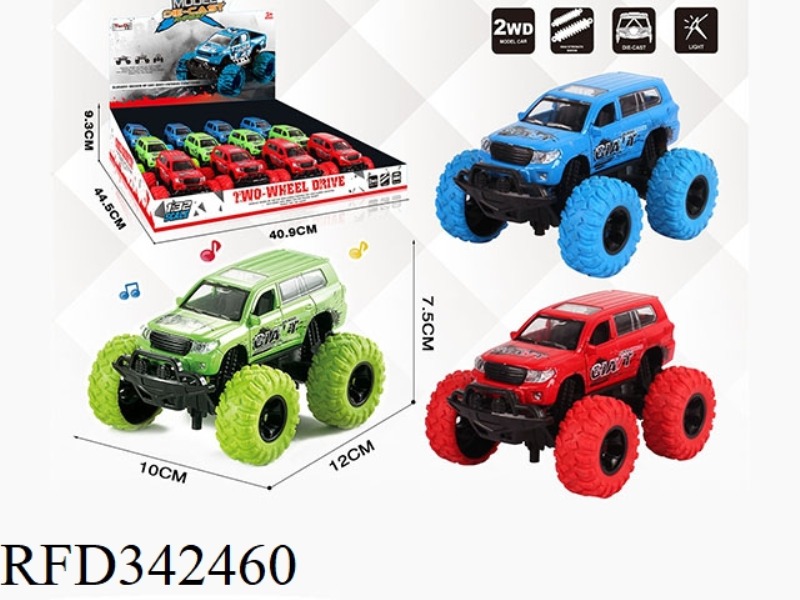 1:30 LAND CRUISER 2016 PULL BACK BIGFOOT ALLOY CAR WITH FRONT AND REAR SHOCK ABSORBERS, GRAFFITI, MU