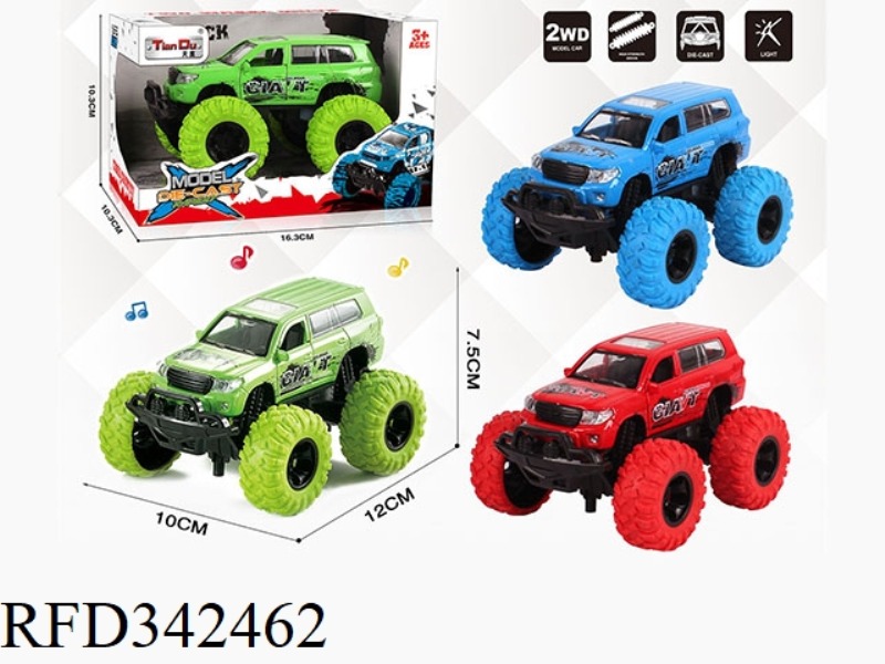 1:30 LAND CRUISER 2016 PULL BACK BIGFOOT ALLOY CAR WITH FRONT AND REAR SHOCK ABSORBERS, GRAFFITI, MU