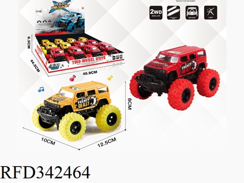 1:30 FOUR-WHEELED HUMMER PULL BACK BIGFOOT ALLOY CAR WITH FRONT AND REAR SHOCK ABSORBERS WITH GRAFFI