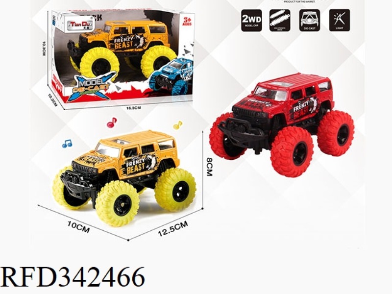 1:30 FOUR-WHEELED HUMMER PULL BACK BIGFOOT ALLOY CAR WITH FRONT AND REAR SHOCK ABSORBERS WITH GRAFFI