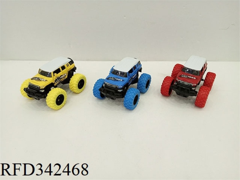 1:30 TOYOTA FJ PULL BACK BIGFOOT ALLOY CAR WITH FRONT AND REAR SHOCK ABSORBERS WITH GRAFFITI AND MUS