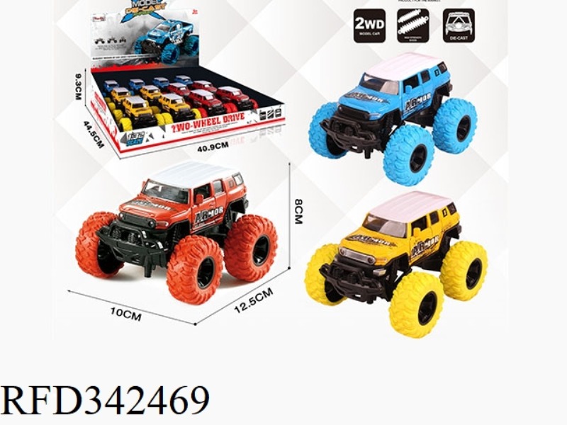 1:30 TOYOTA FJ PULL BACK BIGFOOT ALLOY CAR WITH FRONT AND REAR SHOCK ABSORBERS WITH GRAFFITI 12PCS