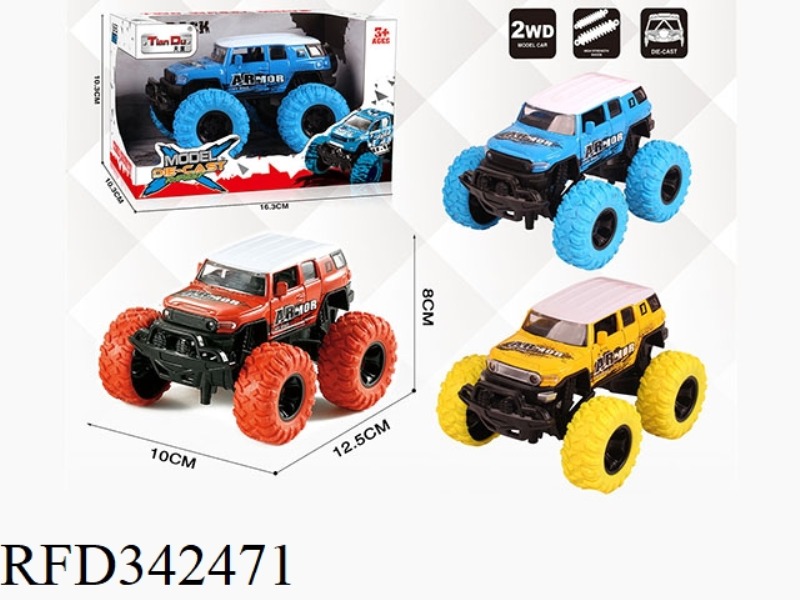 1:30 TOYOTA FJ PULL BACK BIGFOOT ALLOY CAR WITH FRONT AND REAR SHOCK ABSORBERS WITH GRAFFITI