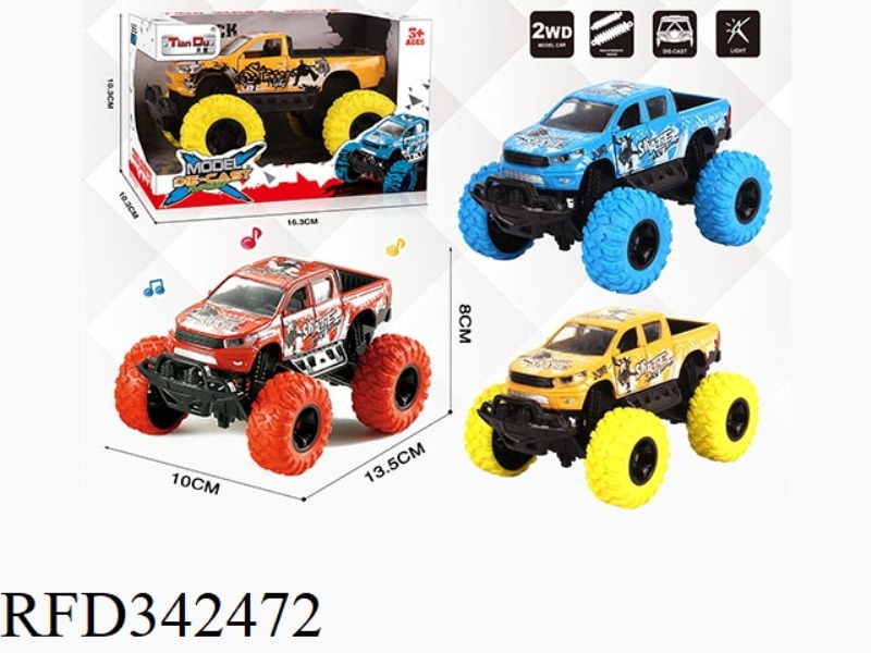 1:30 HILUX DOUBLE-ROW PICKUP BIGFOOT ALLOY CAR WITH FRONT AND REAR SHOCK ABSORBERS WITH GRAFFITI AND