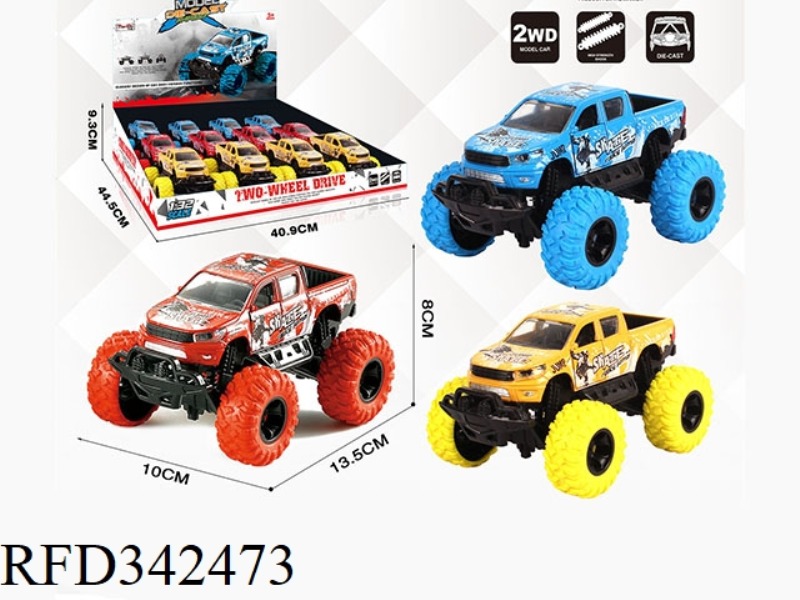 1:30 HILUX DOUBLE-ROW PICKUP BIGFOOT ALLOY CAR WITH FRONT AND REAR SHOCK ABSORBERS WITH GRAFFITI 12P