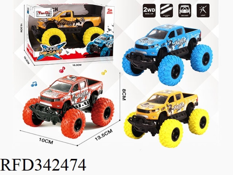 1:30 HILUX DOUBLE-ROW PICKUP BIGFOOT ALLOY CAR WITH FRONT AND REAR SHOCK ABSORBERS WITH GRAFFITI AND