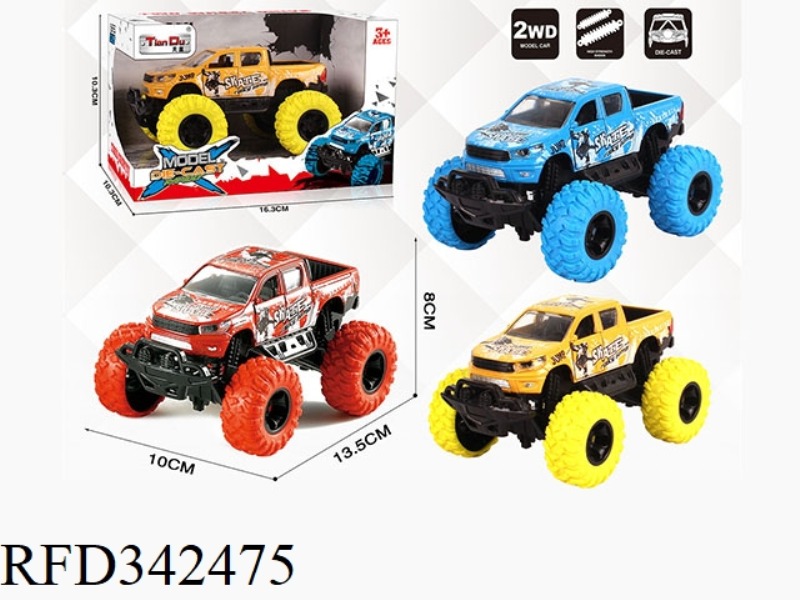 1:30 HILUX DOUBLE-ROW PICKUP BIGFOOT ALLOY CAR WITH FRONT AND REAR SHOCK ABSORBERS WITH GRAFFITI