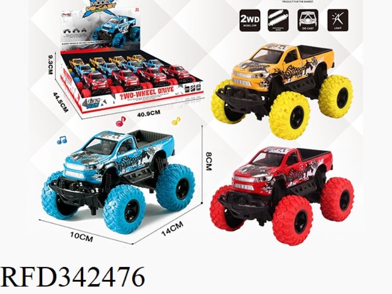 1:30 HILUX SINGLE-ROW PICKUP BIGFOOT ALLOY CAR WITH FRONT AND REAR SHOCK ABSORBERS WITH GRAFFITI AND