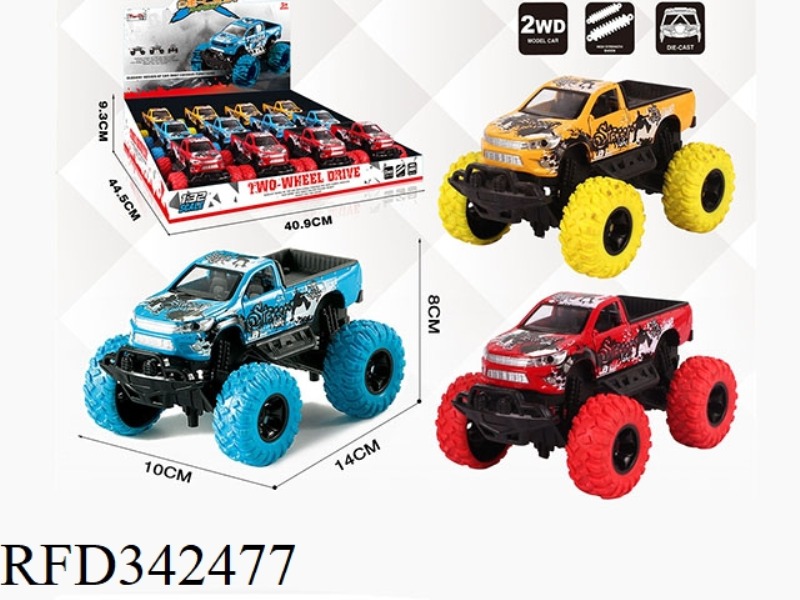 1:30 HILUX SINGLE-ROW PICKUP BIGFOOT ALLOY CAR WITH FRONT AND REAR SHOCK ABSORBERS WITH GRAFFITI 12P