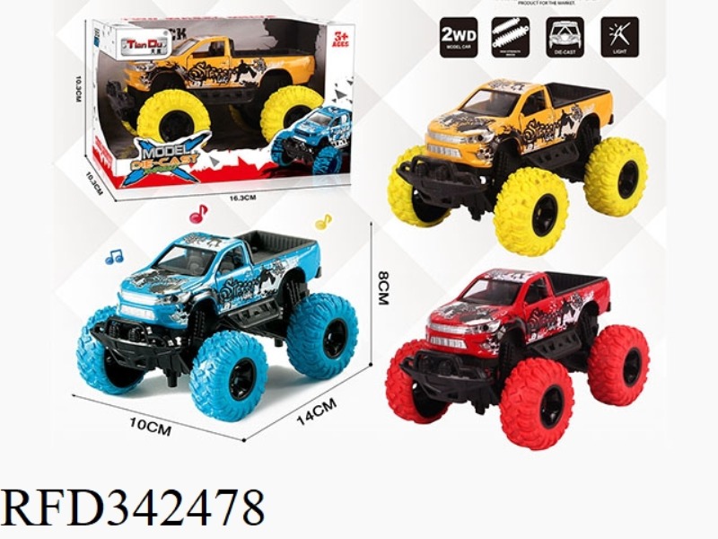 1:30 HILUX SINGLE-ROW PICKUP BIGFOOT ALLOY CAR WITH FRONT AND REAR SHOCK ABSORBERS WITH GRAFFITI AND