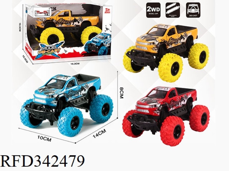 1:30 HILUX SINGLE-ROW PICKUP BIGFOOT ALLOY CAR WITH FRONT AND REAR SHOCK ABSORBERS WITH GRAFFITI