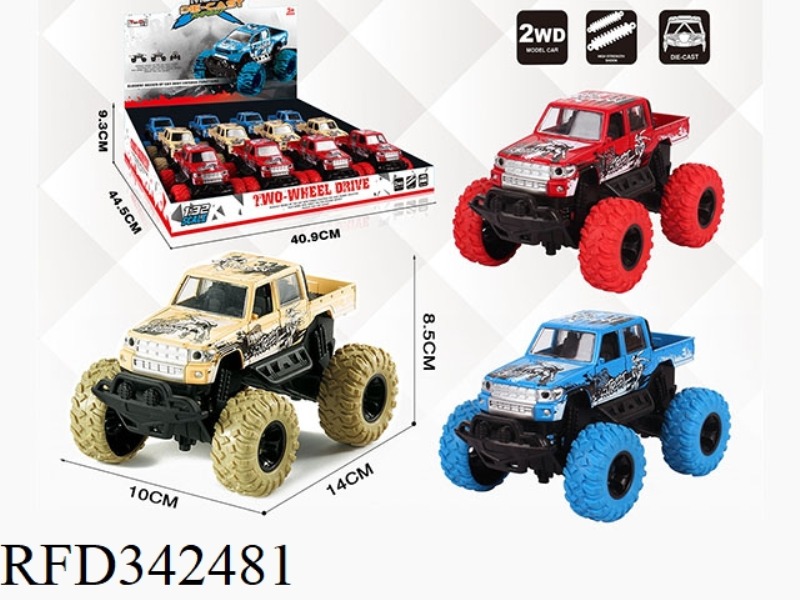 1:30 TOYOTA DOUBLE-ROW PICKUP TRUCK WITH BIGFOOT ALLOY CAR WITH FRONT AND REAR SHOCK ABSORBERS WITH