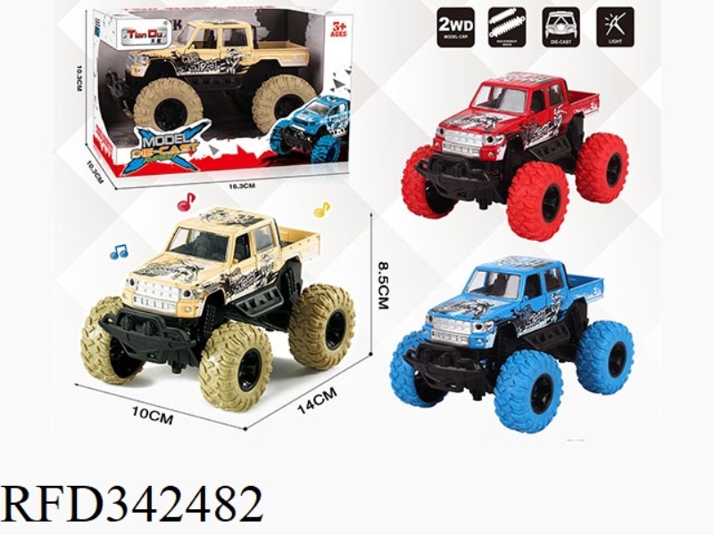 1:30 TOYOTA DOUBLE-ROW PICKUP BIGFOOT ALLOY CAR WITH FRONT AND REAR SHOCK ABSORBERS WITH GRAFFITI AN