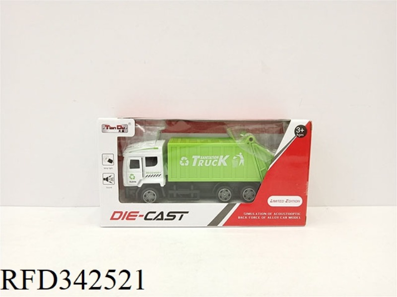 1:32 SIMULATION 3 DOOR PULL BACK ALLOY CAR ENVIRONMENTALLY FRIENDLY GARBAGE RECYCLING CAR WITH LIGHT
