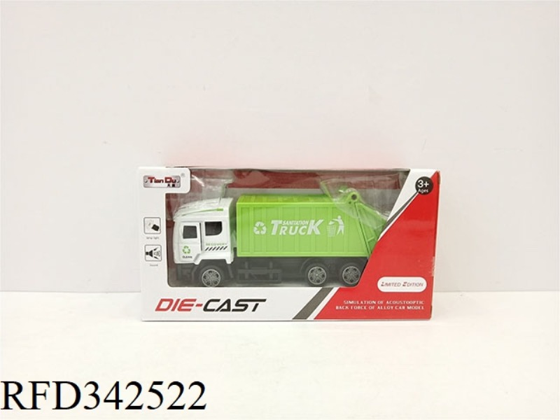 1:32 SIMULATION 3 DOOR PULL BACK ALLOY CAR ENVIRONMENTALLY FRIENDLY GARBAGE RECYCLING TRUCK