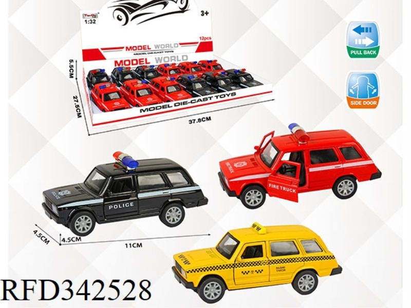 1:32 SIMULATION PULL BACK ALLOY CAR TWO-DOOR FERRARI LADA POLICE CAR 12PCS