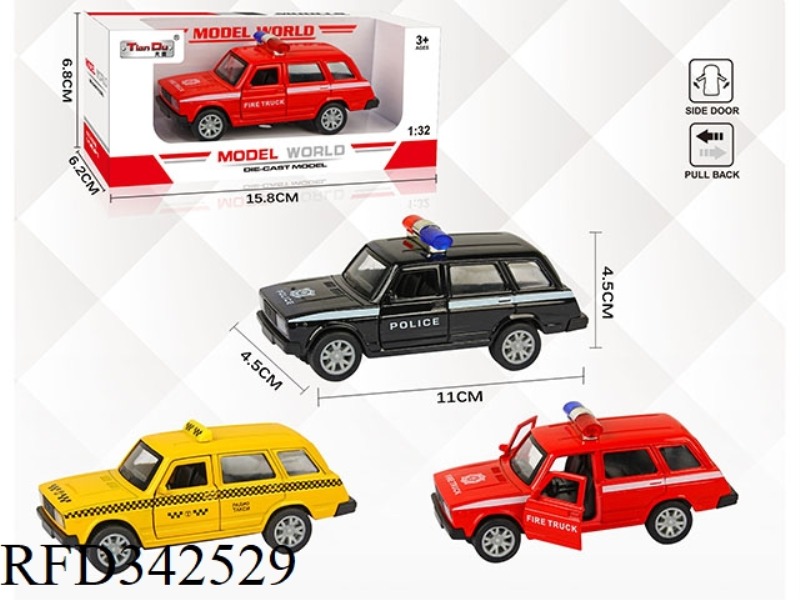 1:32 SIMULATION PULL BACK ALLOY CAR TWO-DOOR FERRARI LADA POLICE CAR