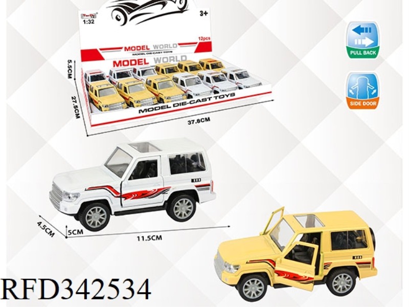 1:32 SIMULATION PULL BACK ALLOY CAR WITH TWO DOORS LAND CRUISER LC70 (OFF-ROAD) 12PCS